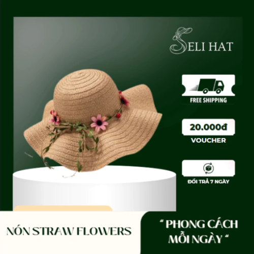 Floral Straw Sun Hat – Nón Cói Hoa Thời Trang Nữ Thanh Lịch Cho Mùa Hè