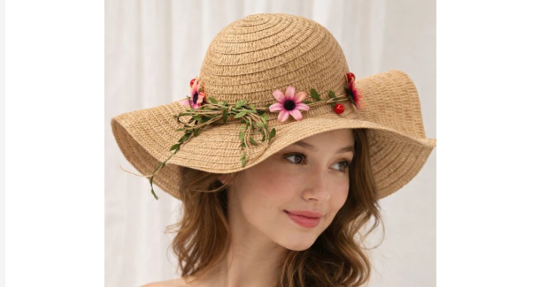 Floral Straw Sun Hat – Nón Cói Hoa Thời Trang Nữ Thanh Lịch Cho Mùa Hè