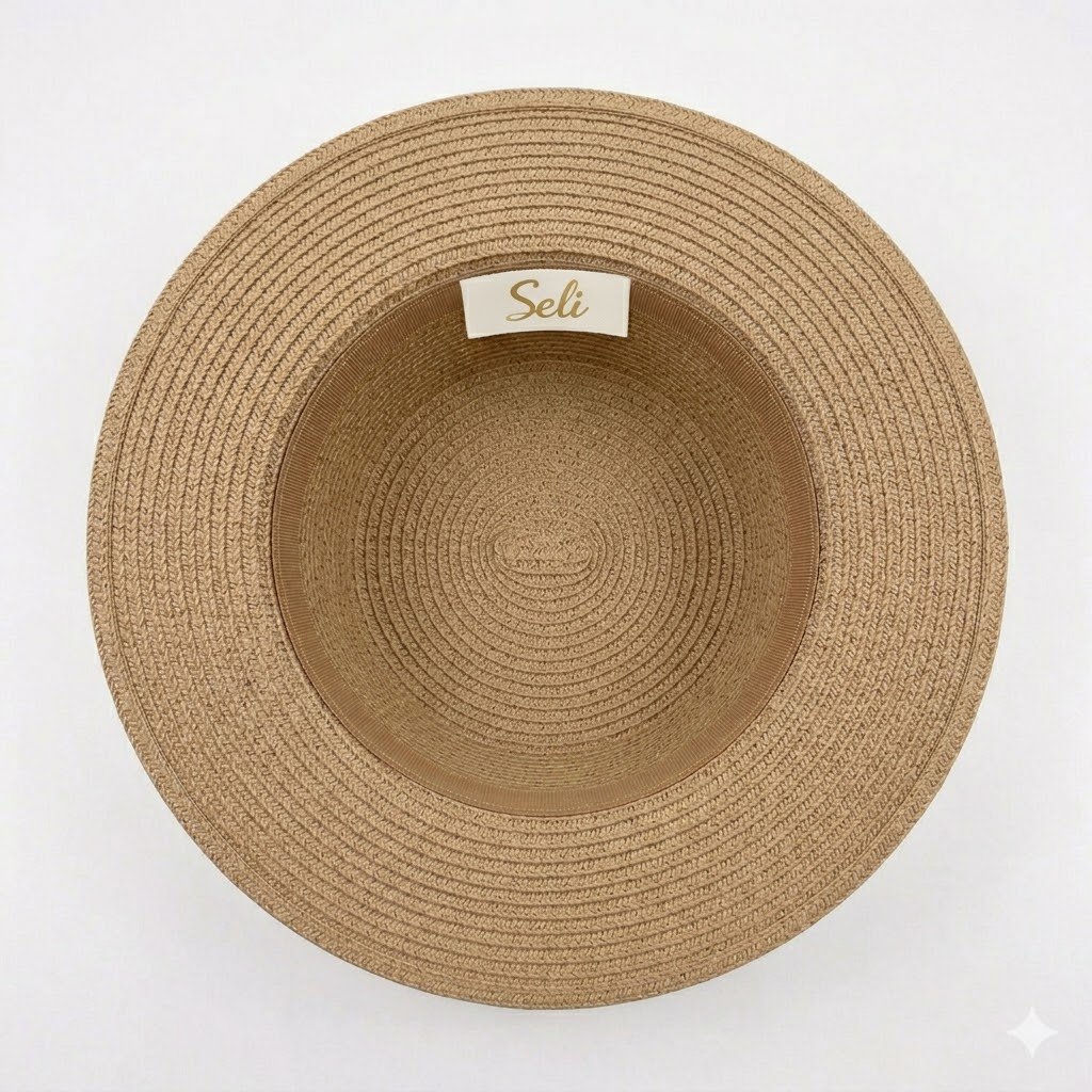 Nón cói vành rộng nữ form boater phối dây da - Ảnh 4