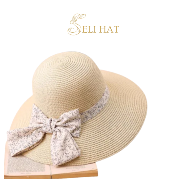 Nón Cói Hoa Hàn Style Straw Bowknot Thanh Lịch