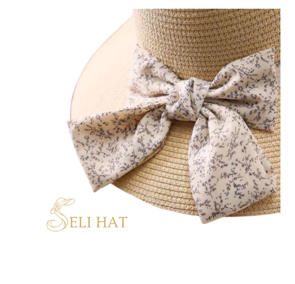 Nón Cói Hoa Hàn Style Straw Bowknot Thanh Lịch